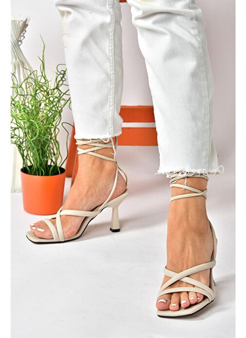 Bej Bilek Bağlamalı Kadın Topuklu Ayakkabı K404070209 - Görsel 6