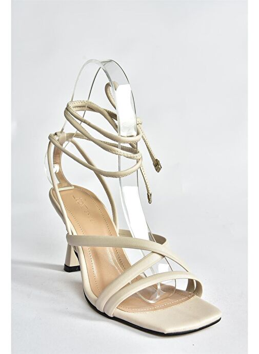 Bej Bilek Bağlamalı Kadın Topuklu Ayakkabı K404070209 - Görsel 8