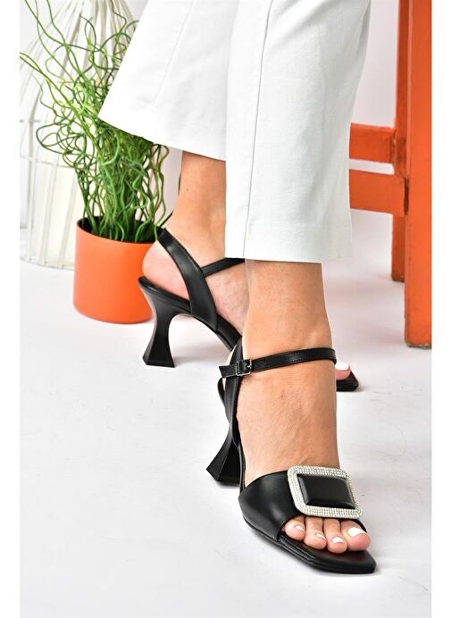 Siyah Taşlı Kalın Topuklu Kadın Abiye Ayakkabı P252100009 - Görsel 2