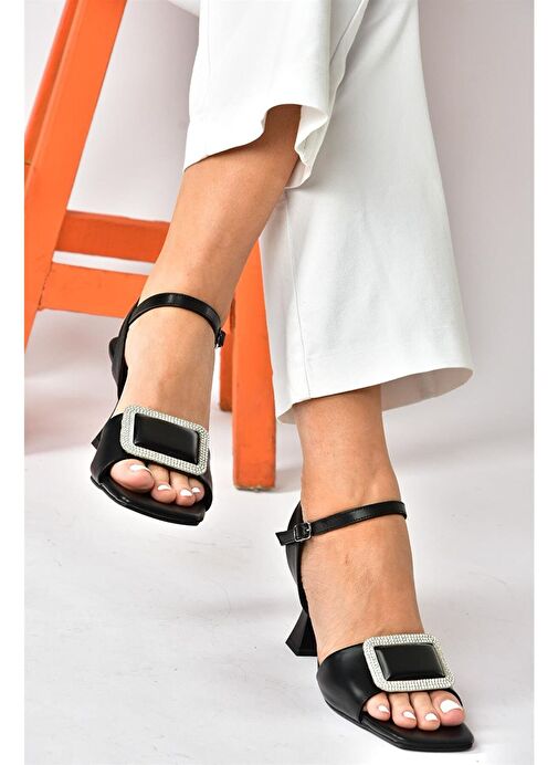 Siyah Taşlı Kalın Topuklu Kadın Abiye Ayakkabı P252100009 - Görsel 3