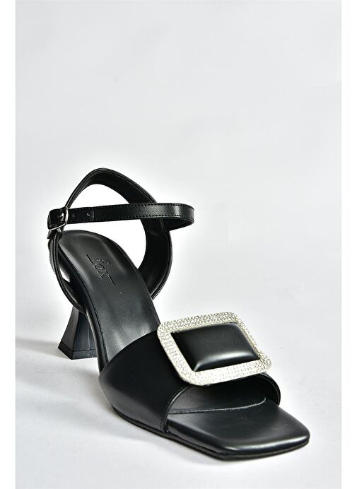 Siyah Taşlı Kalın Topuklu Kadın Abiye Ayakkabı P252100009 - Görsel 5