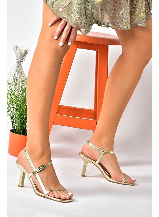 Altın İnce Bantlı Kadın Topuklu Ayakkabı P518870309 - Görsel 3