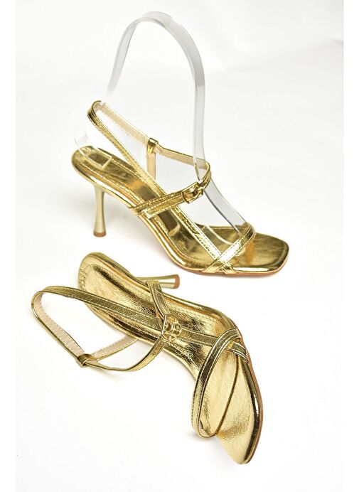 Altın İnce Bantlı Kadın Topuklu Ayakkabı P518870309 - Görsel 6