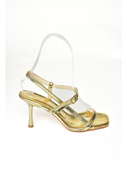 Altın İnce Bantlı Kadın Topuklu Ayakkabı P518870309 - Görsel 7