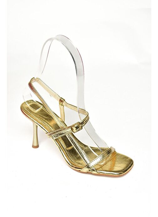 Altın İnce Bantlı Kadın Topuklu Ayakkabı P518870309 - Görsel 8