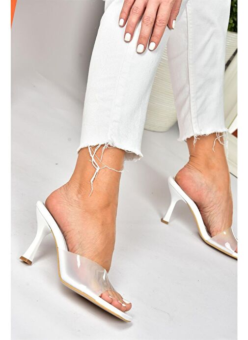 Beyaz Şeffaf Görünümlü Kalın Topuklu Kadın Terlik P590033209 - Görsel 2