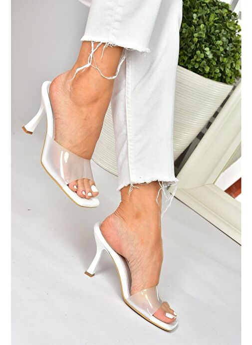 Beyaz Şeffaf Görünümlü Kalın Topuklu Kadın Terlik P590033209 - Görsel 4