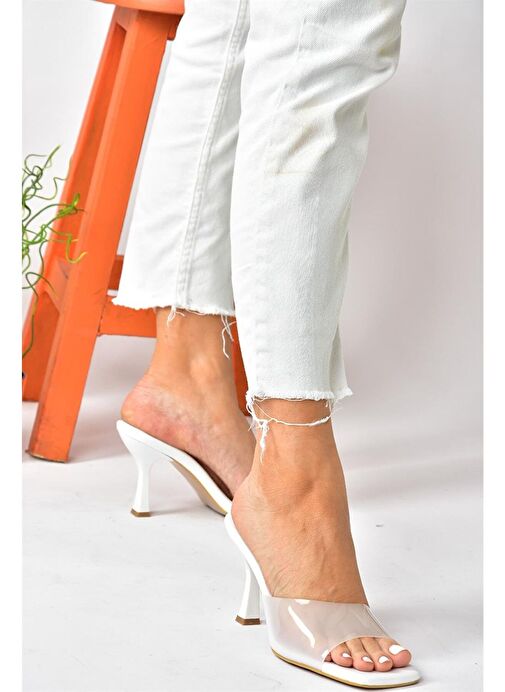Beyaz Şeffaf Görünümlü Kalın Topuklu Kadın Terlik P590033209 - Görsel 6