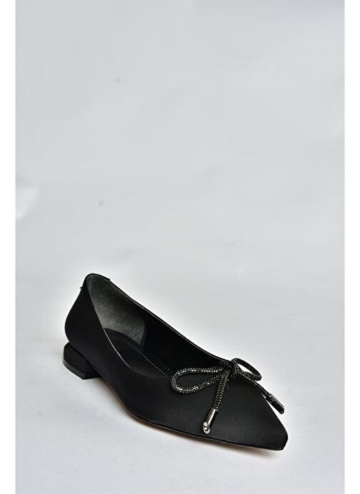 Siyah Saten Kumaş Alçak Topuklu Kadın Ayakkabı P820121204 - Görsel 8