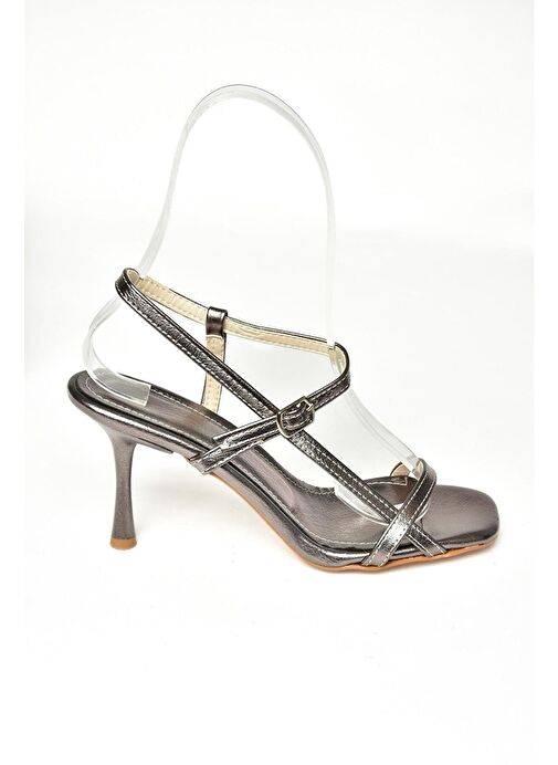 Platin İnce Bantlı Kadın Topuklu Ayakkabı P518870309 - Görsel 7