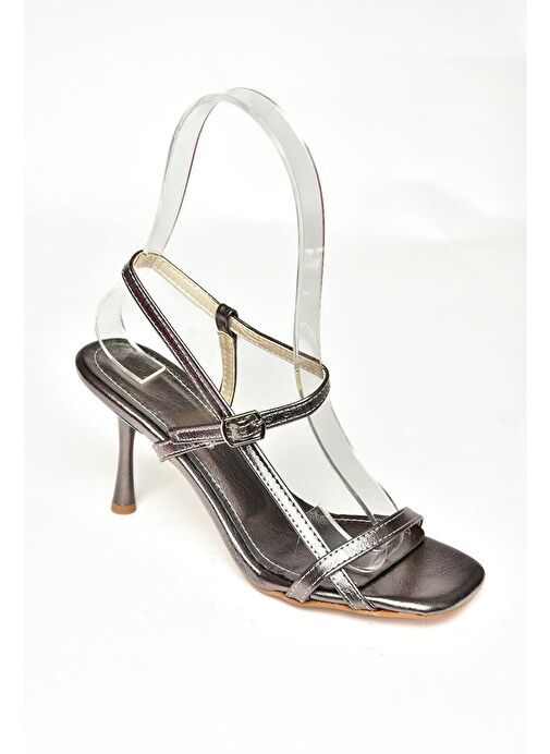 Platin İnce Bantlı Kadın Topuklu Ayakkabı P518870309 - Görsel 8