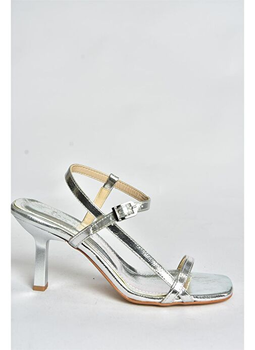Gümüş İnce Bantlı Kadın Topuklu Ayakkabı P518870309 - Görsel 6