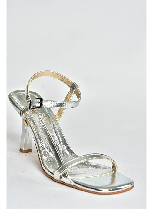 Gümüş İnce Bantlı Kadın Topuklu Ayakkabı P518870309 - Görsel 7