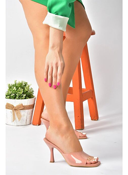 Pudra Şeffaf Görünümlü Kalın Topuklu Kadın Terlik P590033209 - Görsel 2