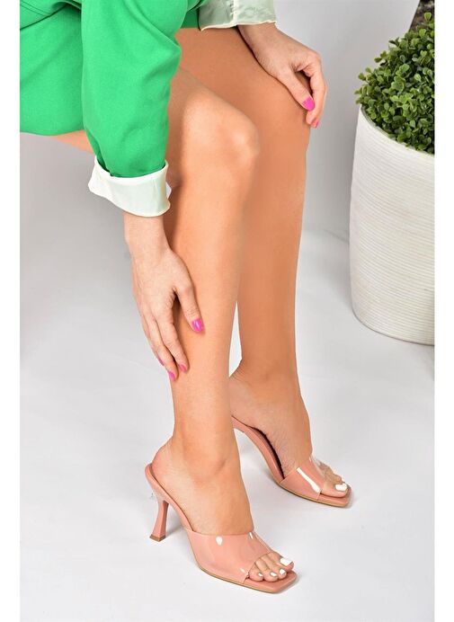 Pudra Şeffaf Görünümlü Kalın Topuklu Kadın Terlik P590033209 - Görsel 3