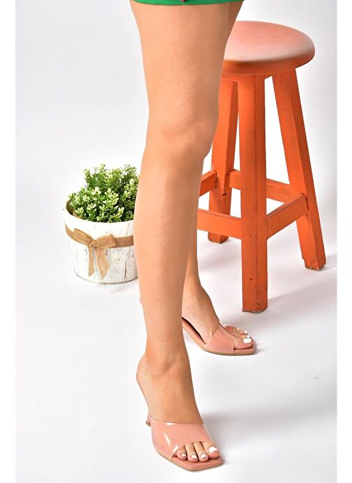 Pudra Şeffaf Görünümlü Kalın Topuklu Kadın Terlik P590033209 - Görsel 4