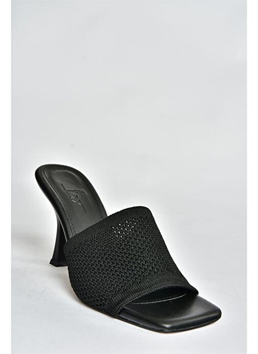 Siyah Triko Kumaş Topuklu Kadın Terlik P590033357 - Görsel 7
