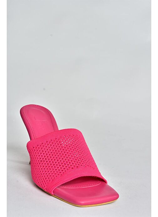 Fuşya Triko Kumaş Topuklu Kadın Terlik P590033357 - Görsel 6