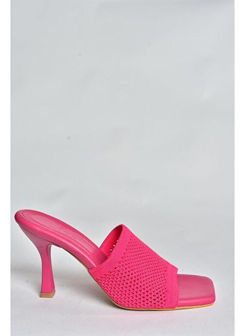 Fuşya Triko Kumaş Topuklu Kadın Terlik P590033357 - Görsel 7