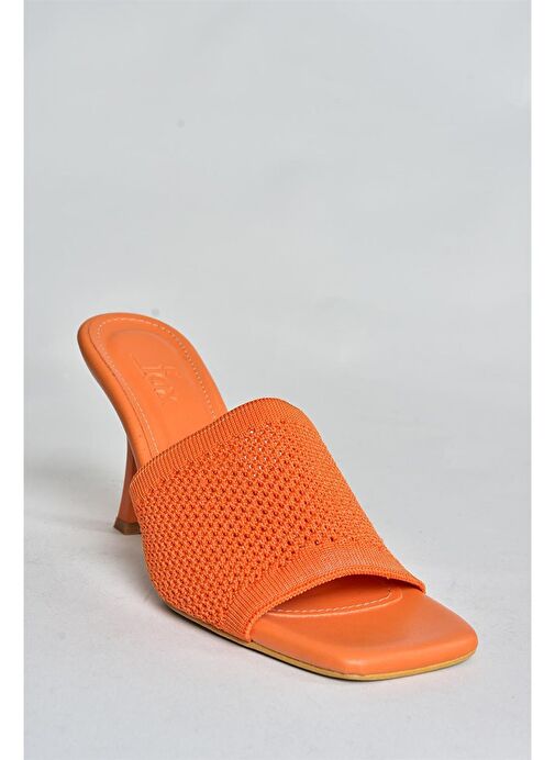 Turuncu Triko Kumaş Topuklu Kadın Terlik P590033357 - Görsel 7