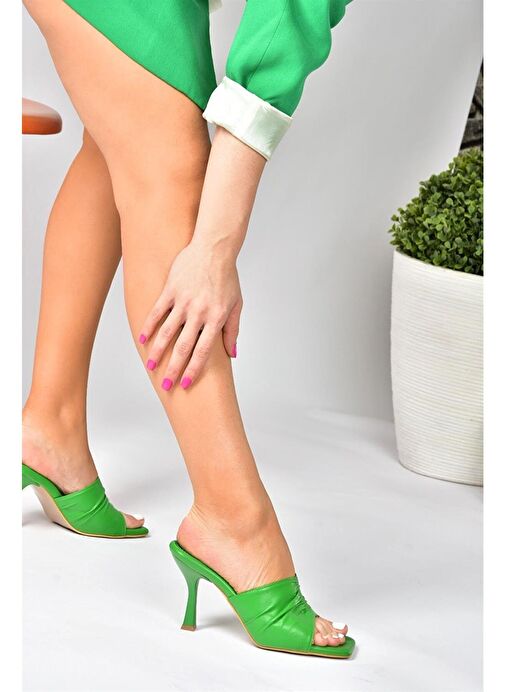 Yeşil İnce Topuklu Kadın Terlik P590233809 - Görsel 5