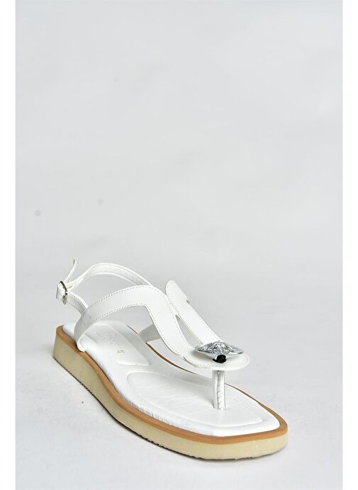 Beyaz Taşlı Parmak Arası Günlük Kadın Sandalet P252055009 - Görsel 5