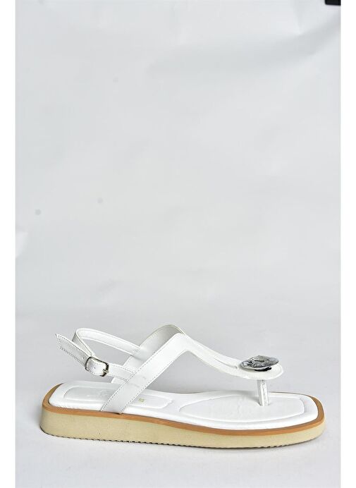 Beyaz Taşlı Parmak Arası Günlük Kadın Sandalet P252055009 - Görsel 6