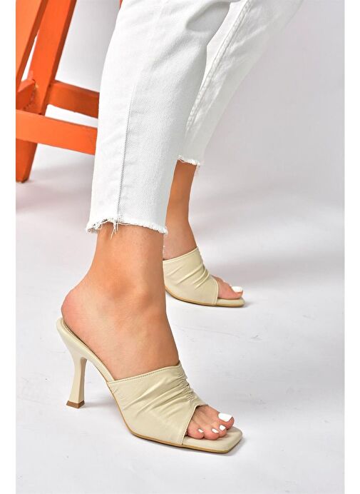 Bej İnce Topuklu Kadın Terlik P590233809 - Görsel 2