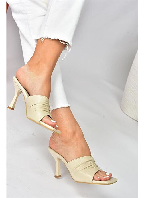 Bej İnce Topuklu Kadın Terlik P590233809 - Görsel 3