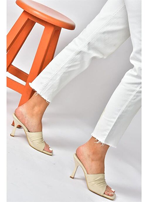 Bej İnce Topuklu Kadın Terlik P590233809 - Görsel 5