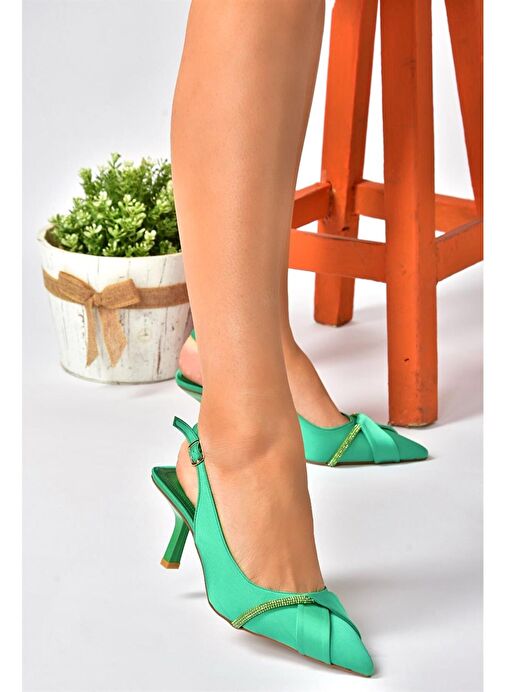 Yeşil Saten Kumaş Topuklu Kadın Abiye Ayakkabı P820062904 - Görsel 4