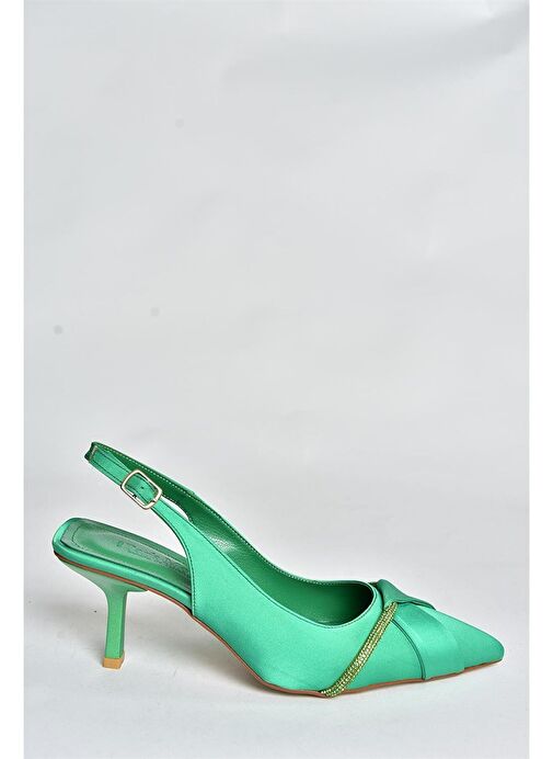 Yeşil Saten Kumaş Topuklu Kadın Abiye Ayakkabı P820062904 - Görsel 5