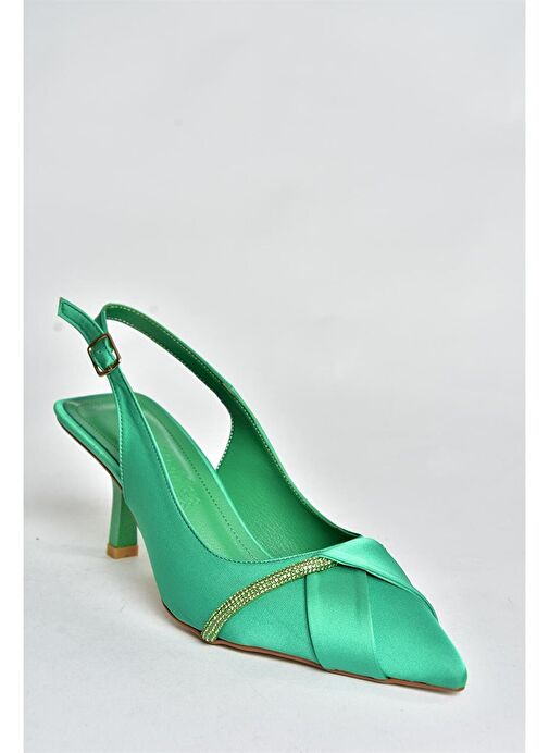 Yeşil Saten Kumaş Topuklu Kadın Abiye Ayakkabı P820062904 - Görsel 6