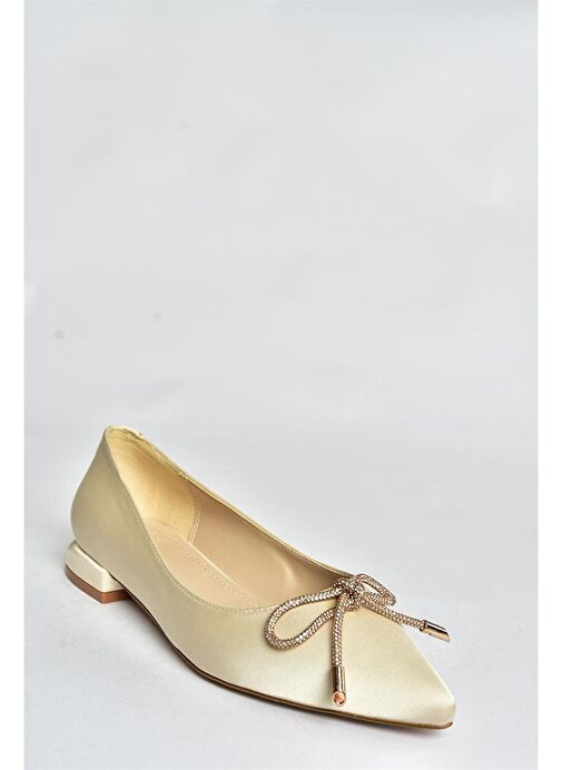 Bej Saten Kumaş Alçak Topuklu Kadın Ayakkabı P820121204 - Görsel 7