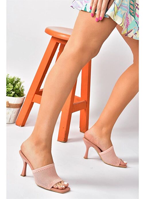 Pudra Triko Kumaş Topuklu Kadın Terlik P590033357 - Görsel 2