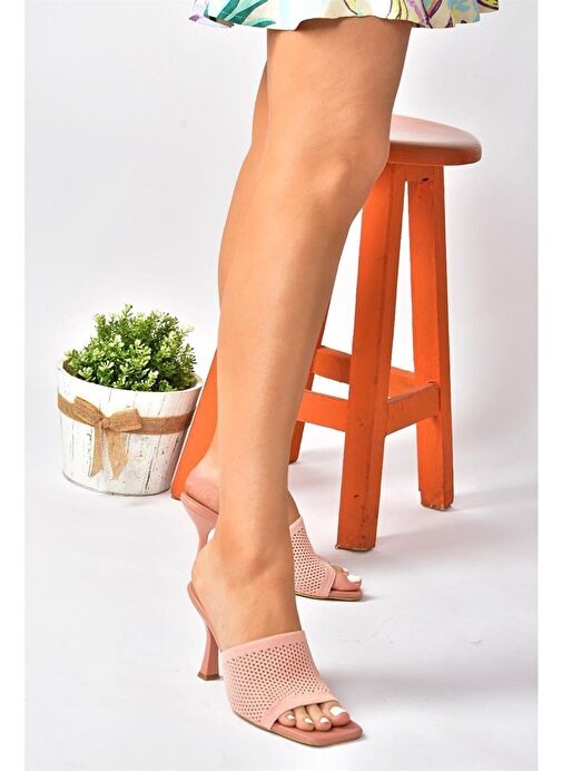 Pudra Triko Kumaş Topuklu Kadın Terlik P590033357 - Görsel 5