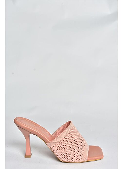 Pudra Triko Kumaş Topuklu Kadın Terlik P590033357 - Görsel 6