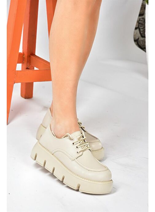 Bej Kalın Tabanlı Günlük Kadın Ayakkabı P267632009 - Görsel 3