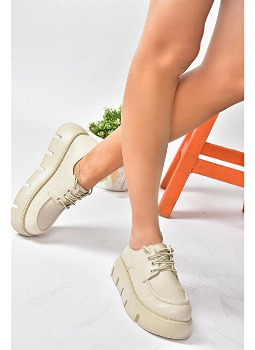 Bej Kalın Tabanlı Günlük Kadın Ayakkabı P267632009 - Görsel 4