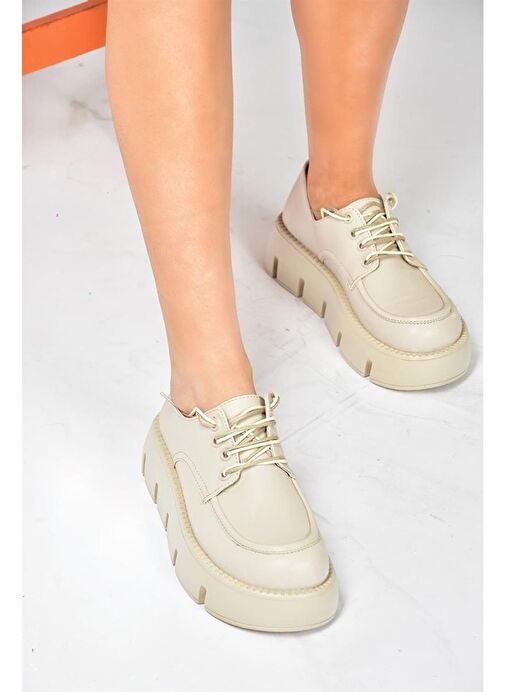 Bej Kalın Tabanlı Günlük Kadın Ayakkabı P267632009 - Görsel 6