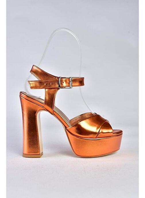 M348202459 Turuncu Metalik Platform Topuklu Kadın Abiye Ayakkabı - Görsel 7