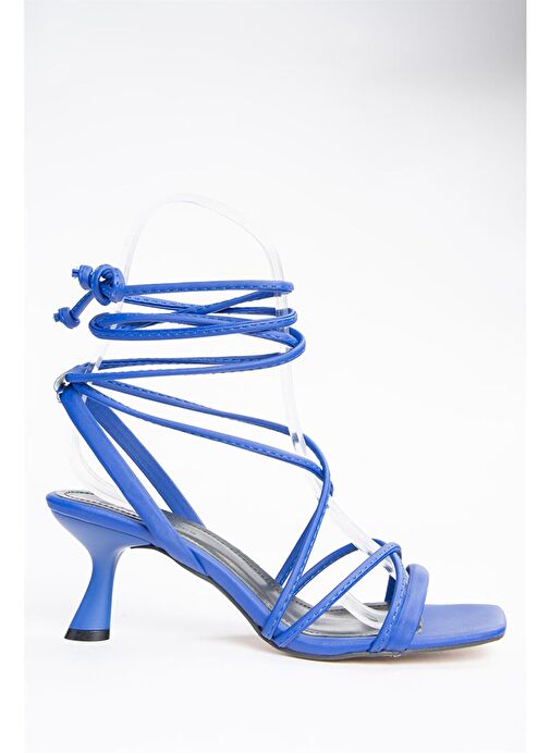 P404202309 Saks Mavi Bilek Bağlamalı Kadın Topuklu Ayakkabı - Görsel 7