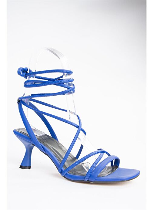 P404202309 Saks Mavi Bilek Bağlamalı Kadın Topuklu Ayakkabı - Görsel 8