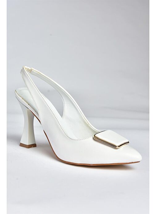 P250148209 Beyaz Tokalı Kalın Topuklu Kadın Ayakkabı - Görsel 6