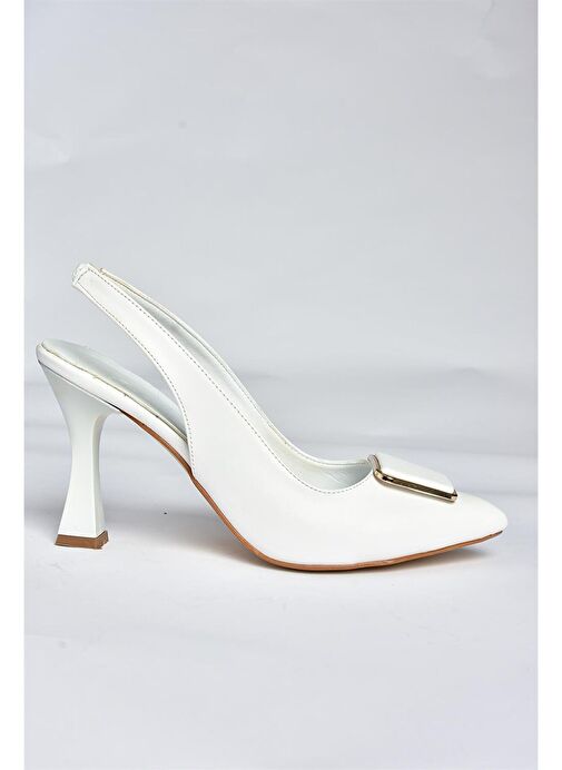 P250148209 Beyaz Tokalı Kalın Topuklu Kadın Ayakkabı - Görsel 7