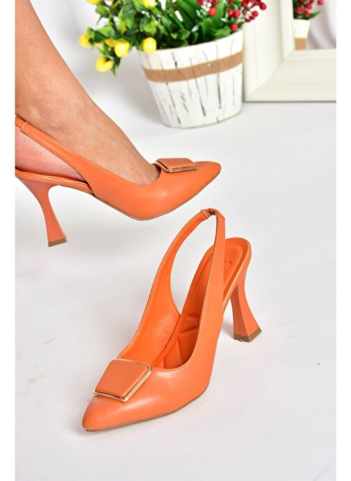 P250148209 Turuncu Tokalı Kalın Topuklu Kadın Ayakkabı - Görsel 2