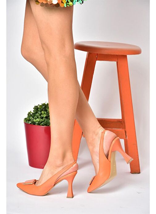 P250148209 Turuncu Tokalı Kalın Topuklu Kadın Ayakkabı - Görsel 5