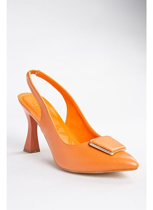 P250148209 Turuncu Tokalı Kalın Topuklu Kadın Ayakkabı - Görsel 6
