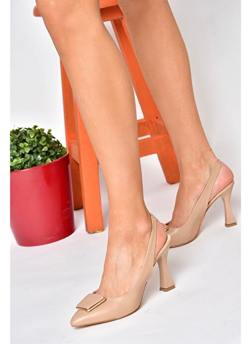 Fox Shoes Bej Kadın Topuklu Ayakkabı 10340 - Görsel 4