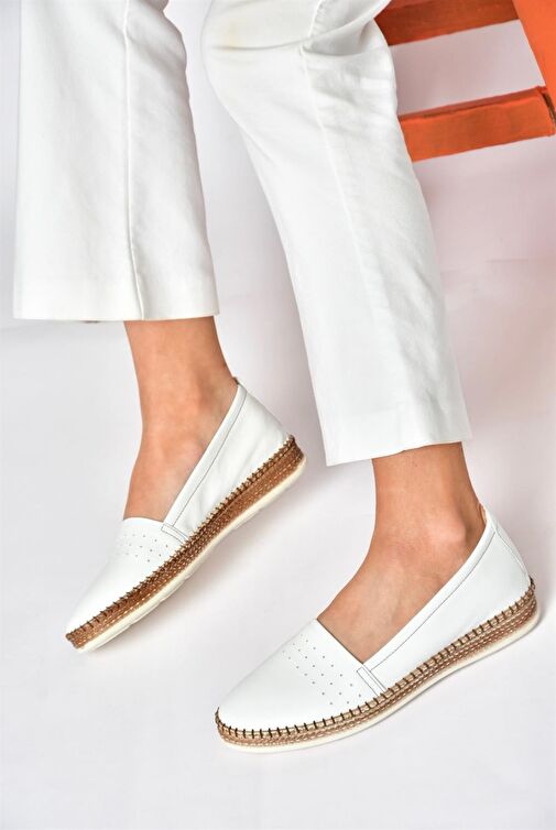 P555002503 Beyaz Hakiki Deri Günlük Kadın Ayakkabı - Görsel 3